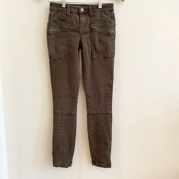 Joie Hazina Studded Skinny Ankle Pants Jeans Womens Size 24 Fatigue Green - Picture 1 of 12
